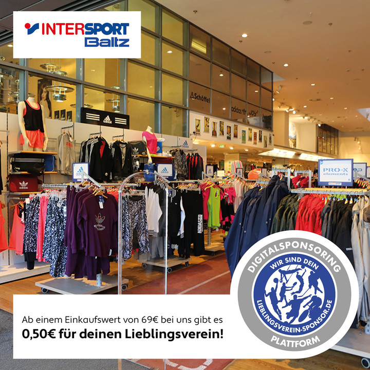 Kaufe bei INTERSPORT BALTZ - ab 69€ Einkaufswert erhältst Du 0,50€ für Deinen Lieblingsverein