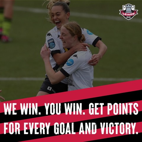We win. You win. Get Lewes FC points for every goal and every victory.