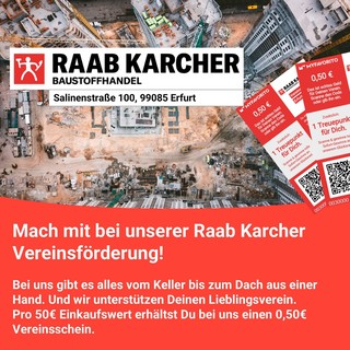 Die Raab Karcher Vereinsförderung - pro 50€ Einkaufswert gibt es bei uns 0,50€ für Deinen Lieblingsverein