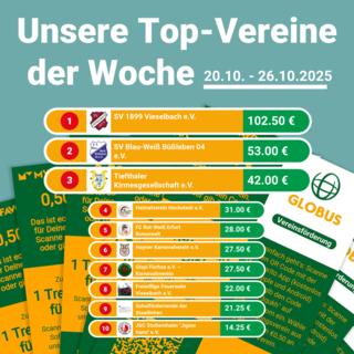 Unsere GLOBUS Erfurt-Linderbach Top-Vereine der Woche 20.10. - 26.10.2025 - Macht alle mit!