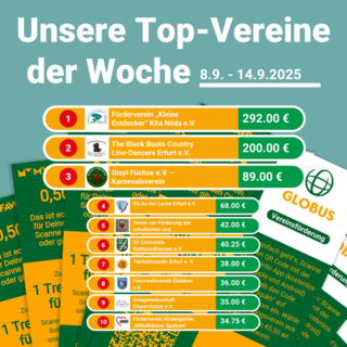 Unsere GLOBUS Erfurt-Mittelhausen Top-Vereine der Woche 8.9. - 14.9.2025 - Macht alle mit!