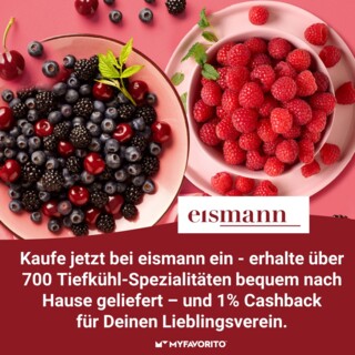 Kaufe jetzt bei eismann ein und erhalte 1% Cashback von jeder Bestellung für Deinen Lieblingsverein.
