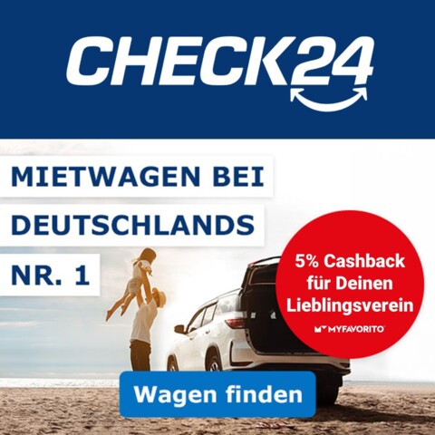 Jetzt Mietwagen bei CHECK24 ordern und 5% Cashback für Deinen Lieblingsverein erhalten