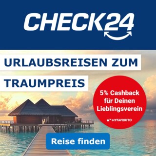 Jetzt Urlaub bei CHECK24 ordern und 5% Cashback für Deinen Lieblingsverein erhalten
