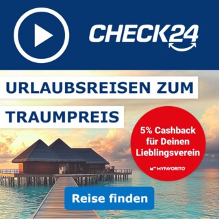 Jetzt Urlaub bei CHECK24 ordern und 5% Cashback für Deinen Lieblingsverein erhalten