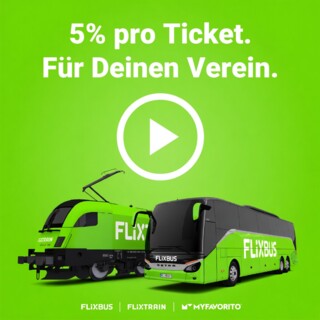 Jetzt FlixBus oder FlixTrain Tickets buchen - und 5% pro Ticket für Deinen Verein erhalten